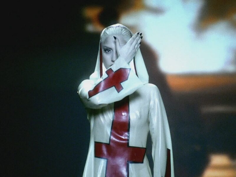 woman in white and red robe