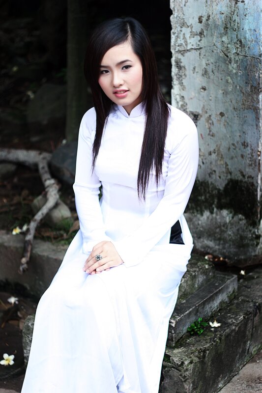 Woman in white ao dai