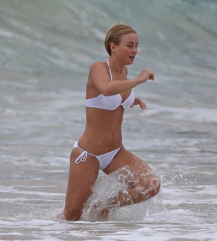 woman in white bikini at beach