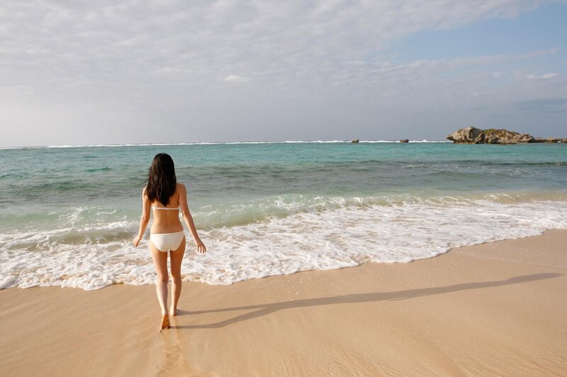 Woman in White Bikini — Tan, Serene, Afternoon