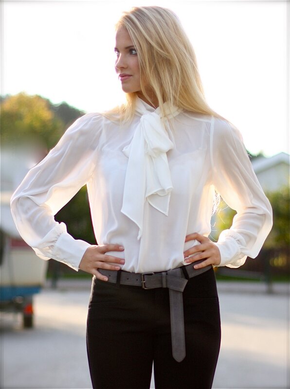 woman in white blouse