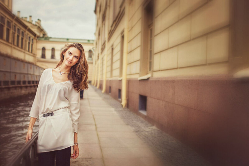 Woman in White Blouse — Calm, Afternoon, Photograph