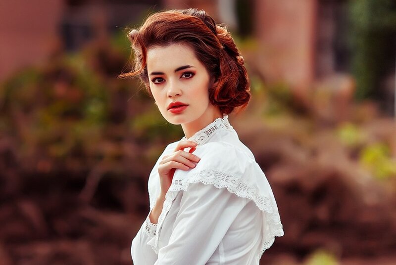 Woman in White Blouse — Dramatic, Afternoon, Photograph