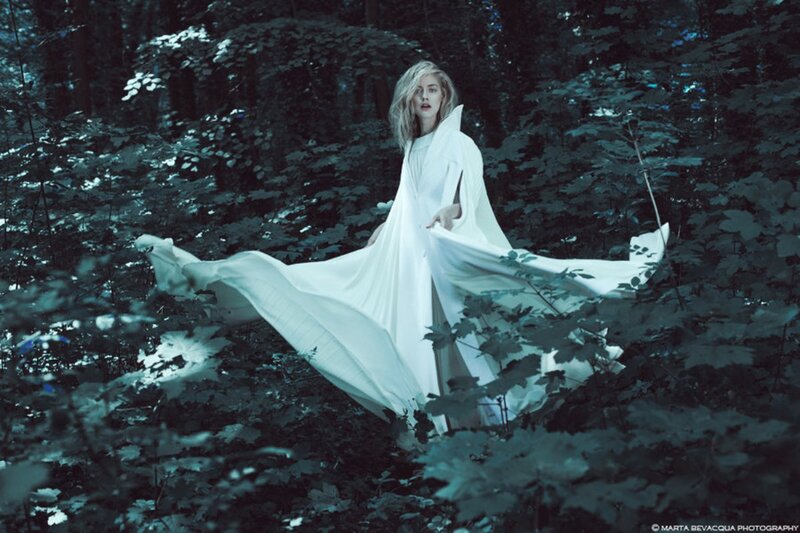 Woman in White Cloak — Dramatic, Night