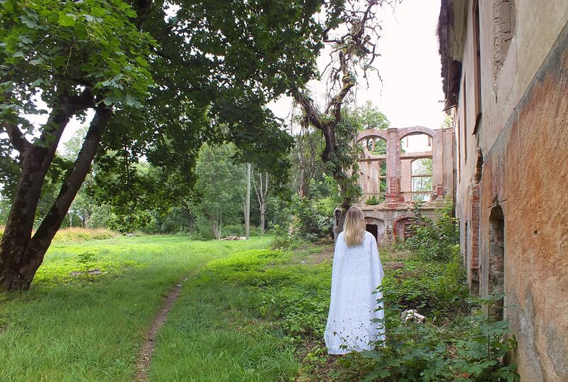 Woman in White Cloak — Green, Serene