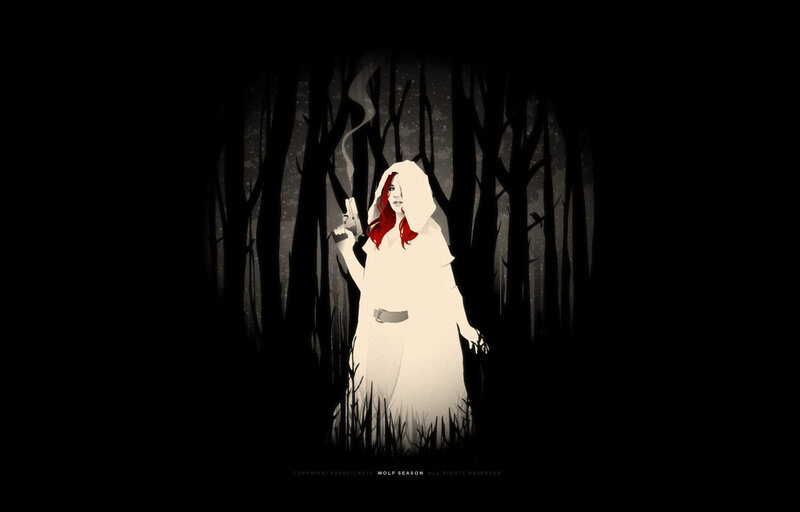 Woman in white cloak with gun