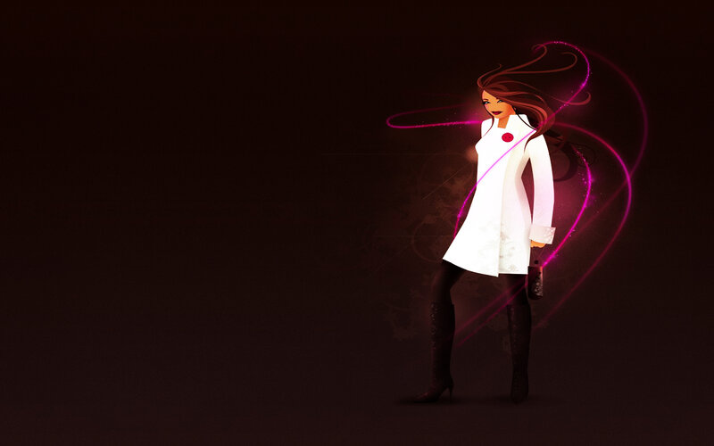 woman in white coat with glowing lines