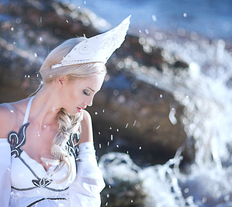 Woman in White Costume — Dramatic, Photograph, Headpiece, Waves