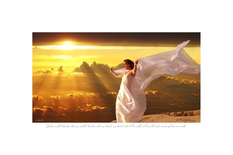 Woman in white dress at sunset