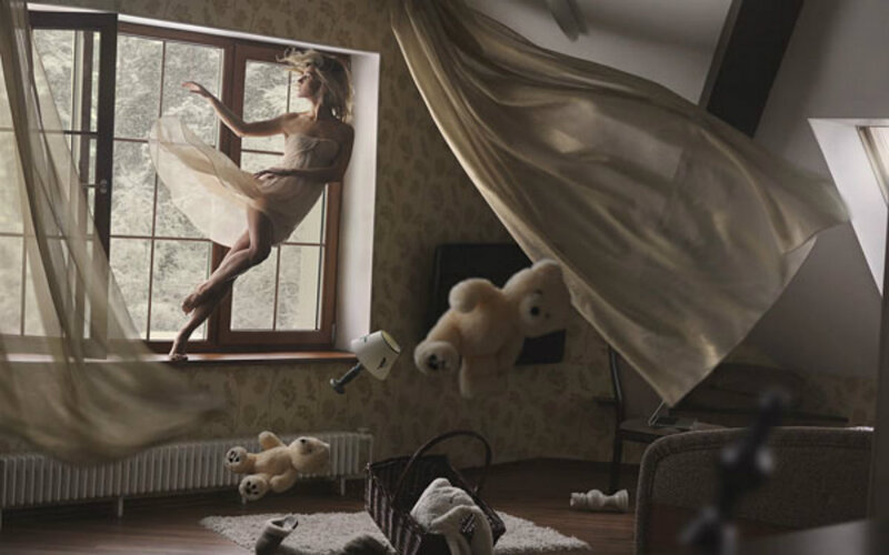Woman in White Dress — Beige, Dramatic, Photograph, Teddy Bear