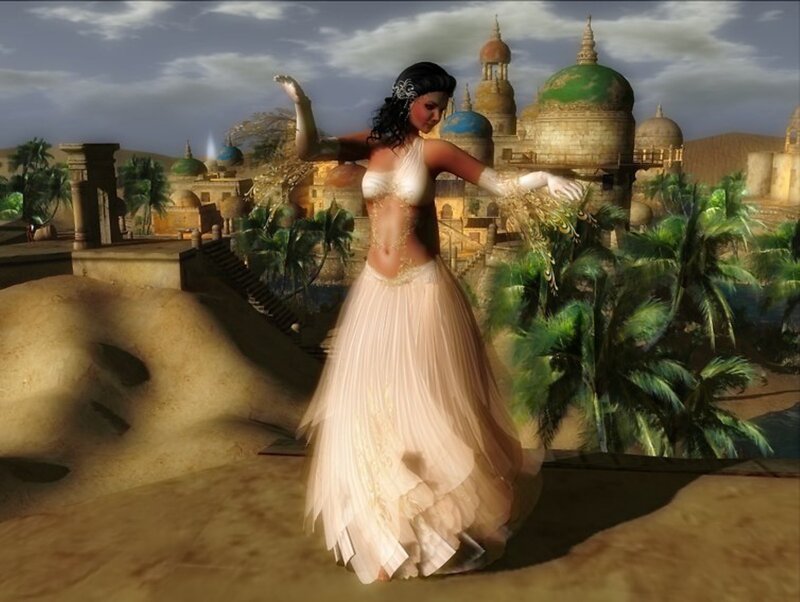 Woman in White Dress — Beige, Serene, Afternoon, 3d Render