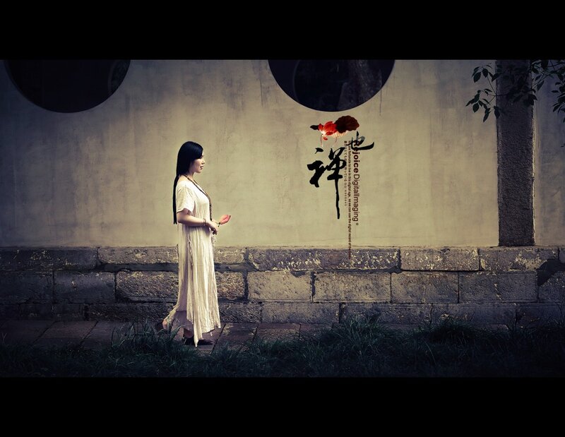 Woman in White Dress — Beige, Serene, Photograph