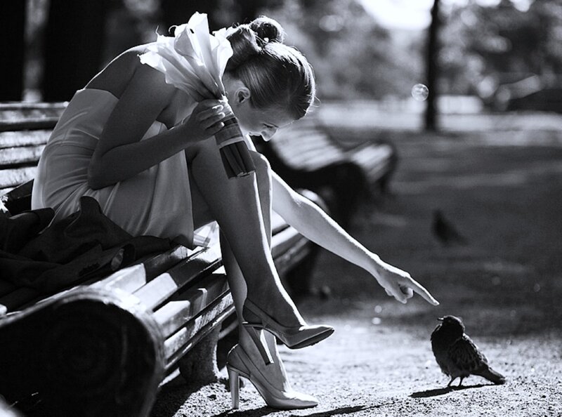Woman in White Dress — Black, Calm, Afternoon