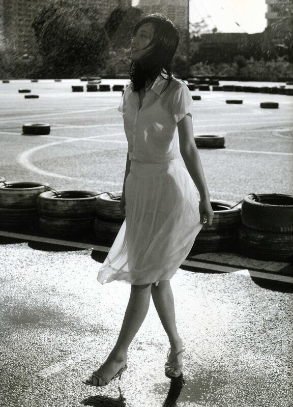 Woman in White Dress — Black, Dramatic, Afternoon, Photograph, Tires