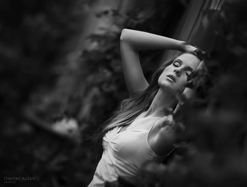 Woman in White Dress — Black, Dramatic, Photograph, Plants