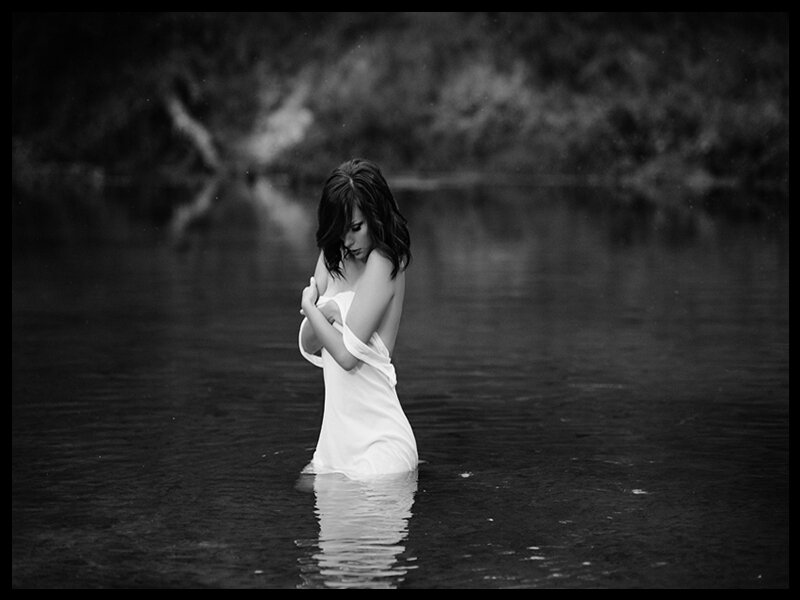 Woman in White Dress — Black, Dramatic, Photograph, River