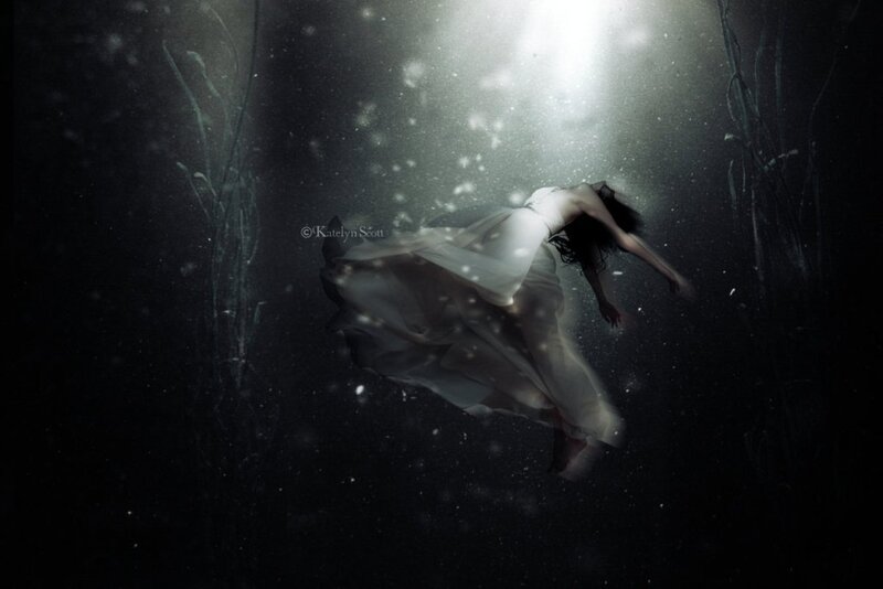 Woman in White Dress — Black, Dramatic, Photograph, Underwater