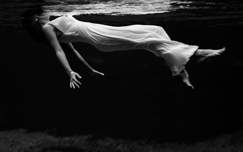 Woman in White Dress — Black, Dramatic, Photograph, Water