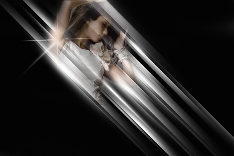 Woman in White Dress — Black, Dramatic