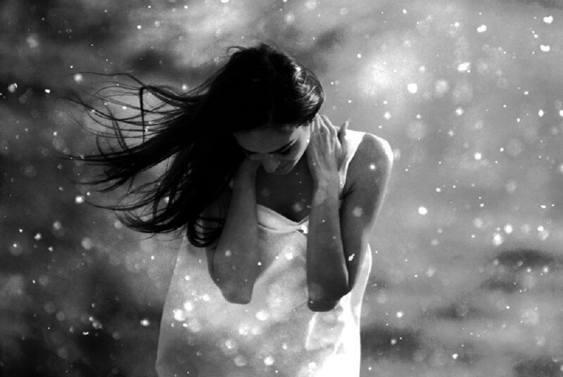 Woman in White Dress — Black, Dramatic, Winter
