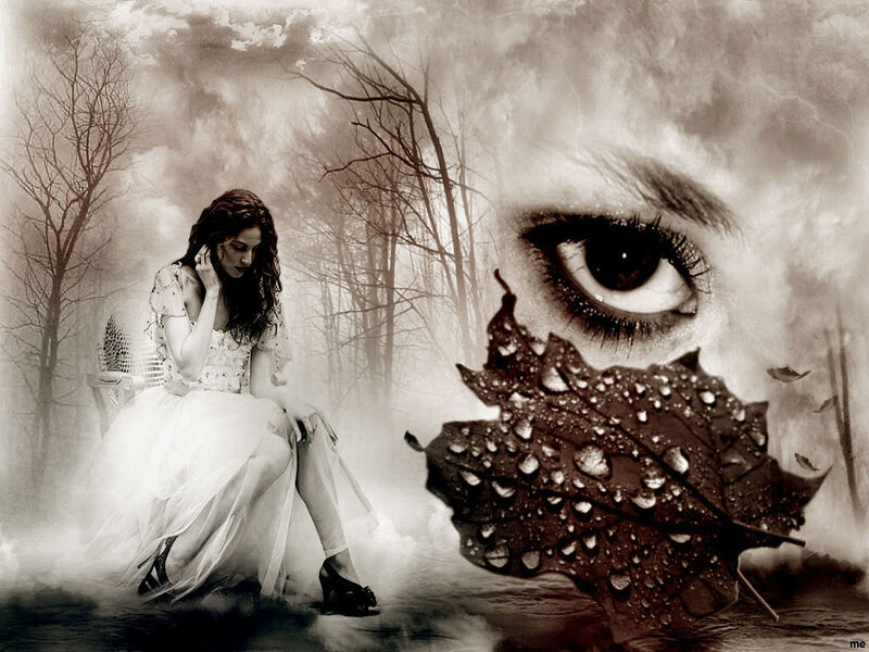 Woman in White Dress — Black, Melancholic, Autumn