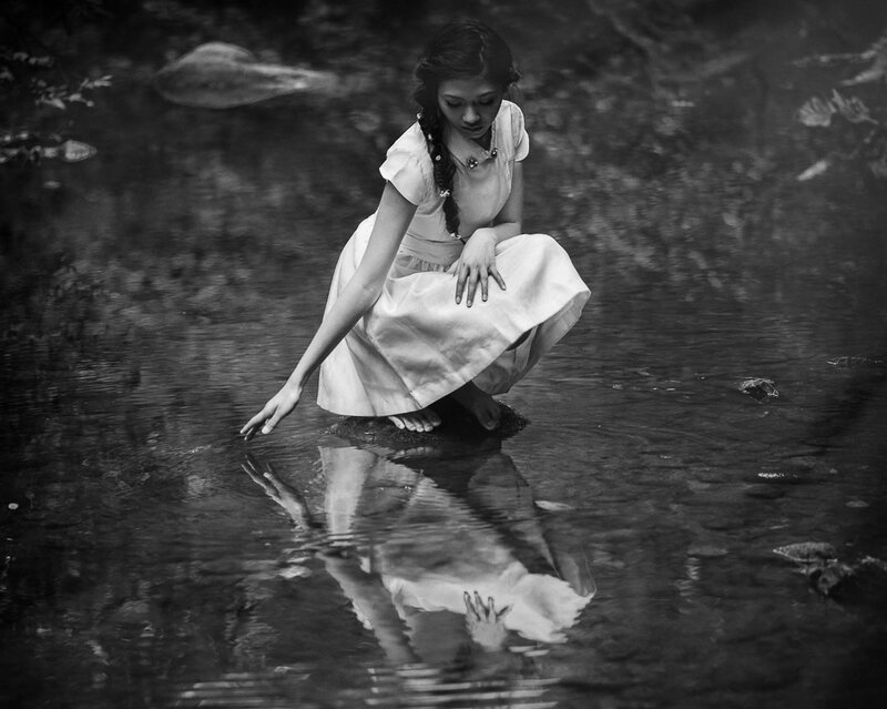 Woman in White Dress — Black, Serene, Photograph, River