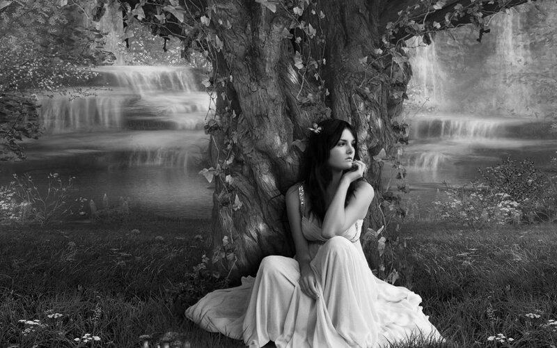 Woman in White Dress — Black, Serene, Photograph, Tree