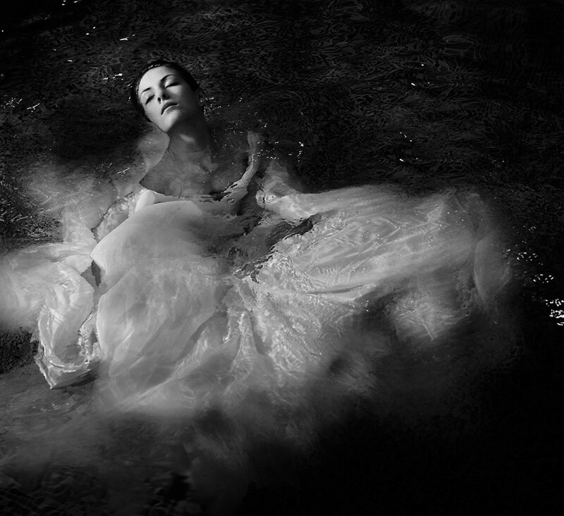 Woman in White Dress — Black, Serene, Photograph, Water