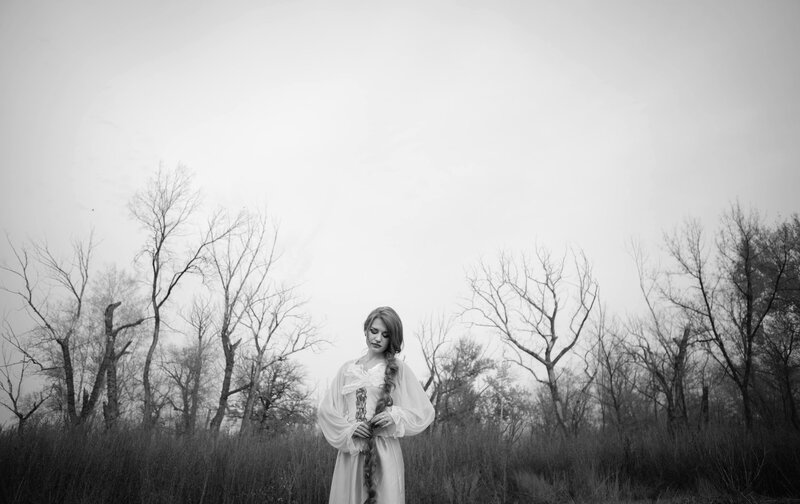 Woman in White Dress — Black, Somber, Autumn