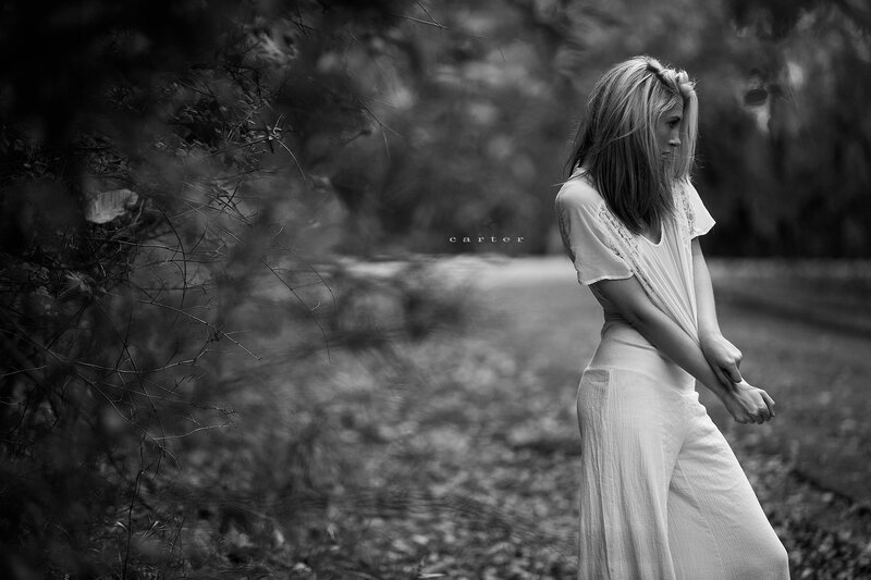 Woman in White Dress — Black, Somber, Photograph