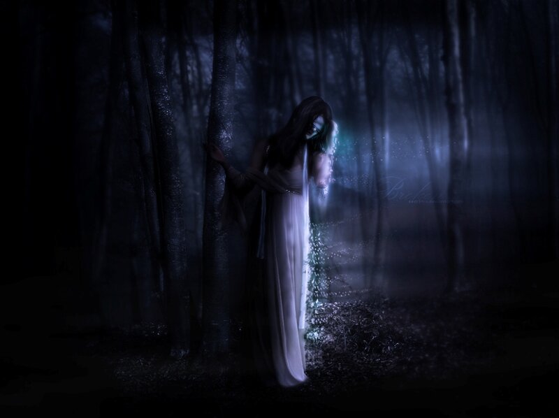 Woman in White Dress — Blue, Dark, Night, Digital Art