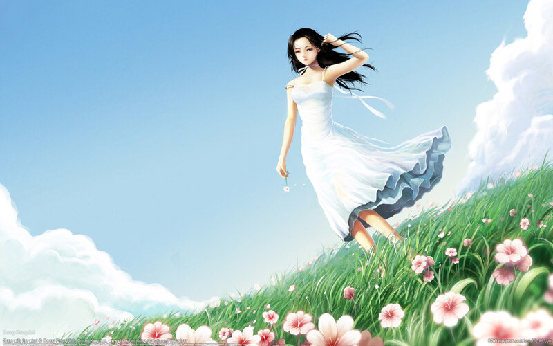 Woman in White Dress — Blue, Digital Art