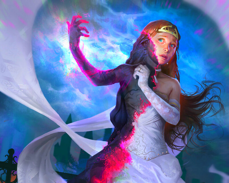 Woman in White Dress — Blue, Dramatic, Digital Art, Magic