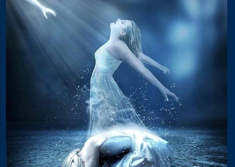 Woman in White Dress — Blue, Dramatic, Night, Digital Art, Light Beams