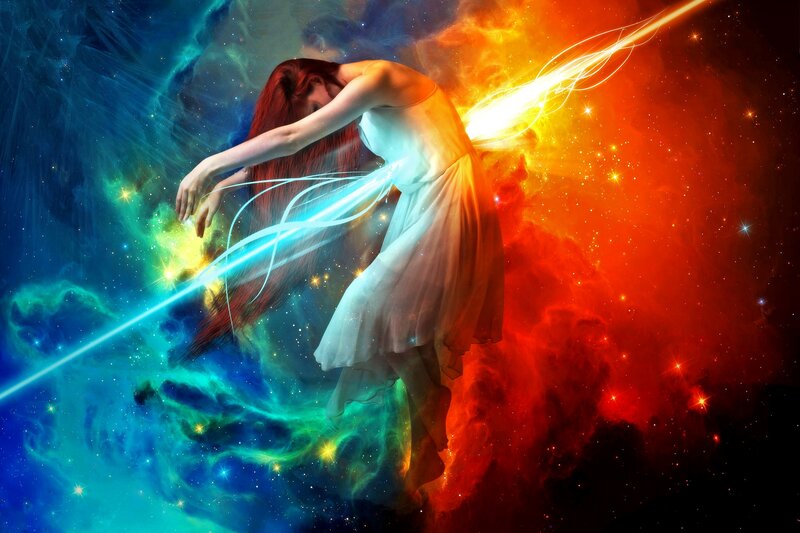 Woman in White Dress — Blue, Dramatic, Night, Digital Art, Nebula