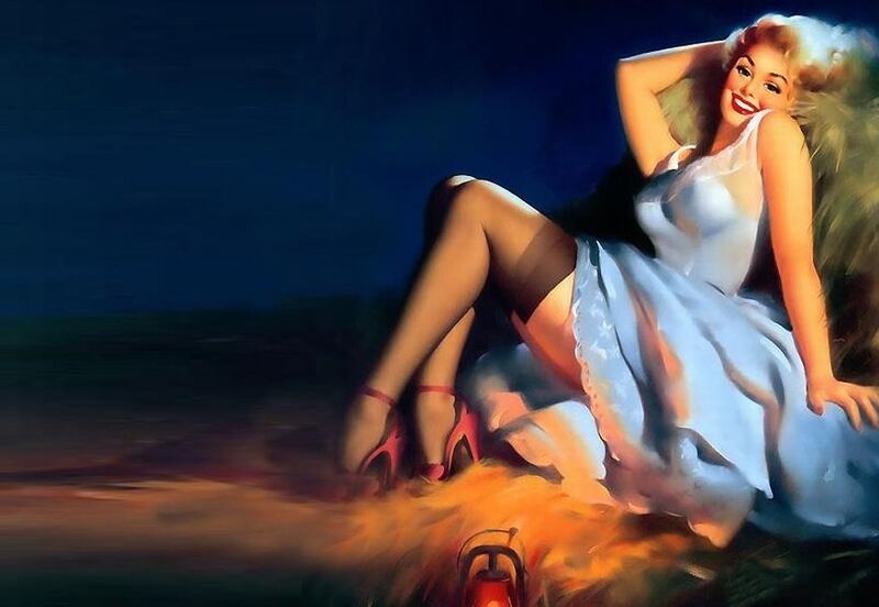 Woman in White Dress — Blue, Dramatic, Night, Illustration, Heels