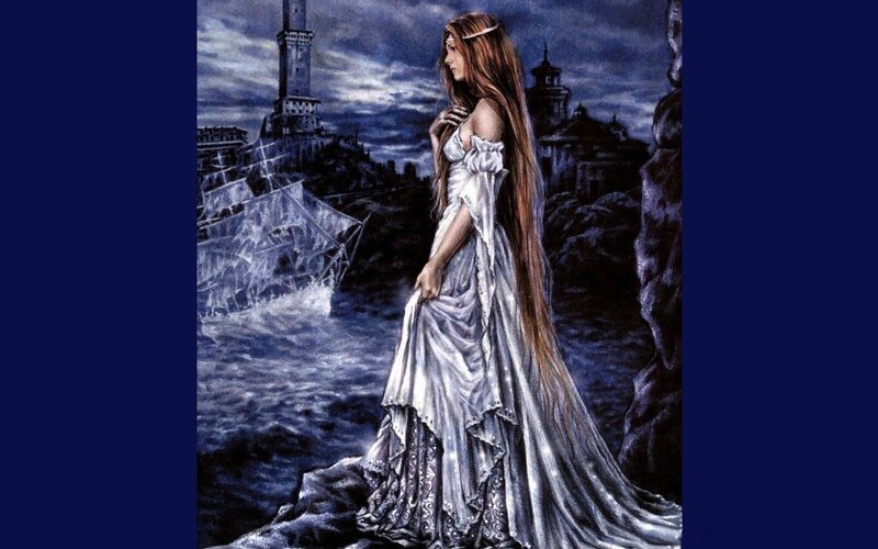 Woman in White Dress — Blue, Dramatic, Night
