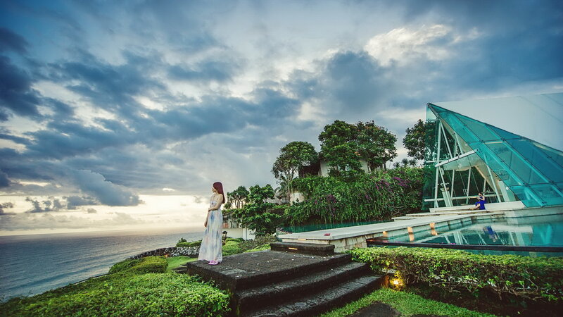 Woman in White Dress — Blue, Dramatic, Sunset, Photograph, Ocean