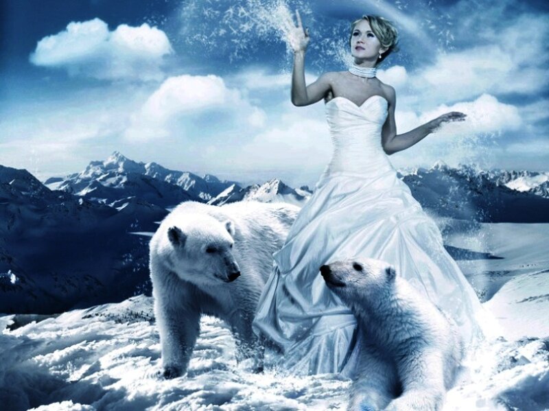 Woman in White Dress — Blue, Dramatic, Winter