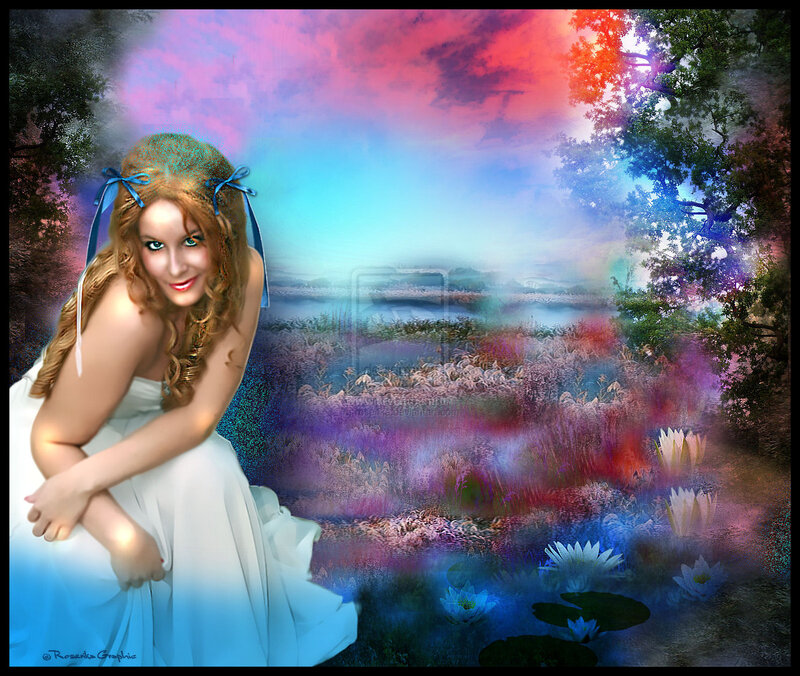 Woman in White Dress — Blue, Dreamy, Sunset