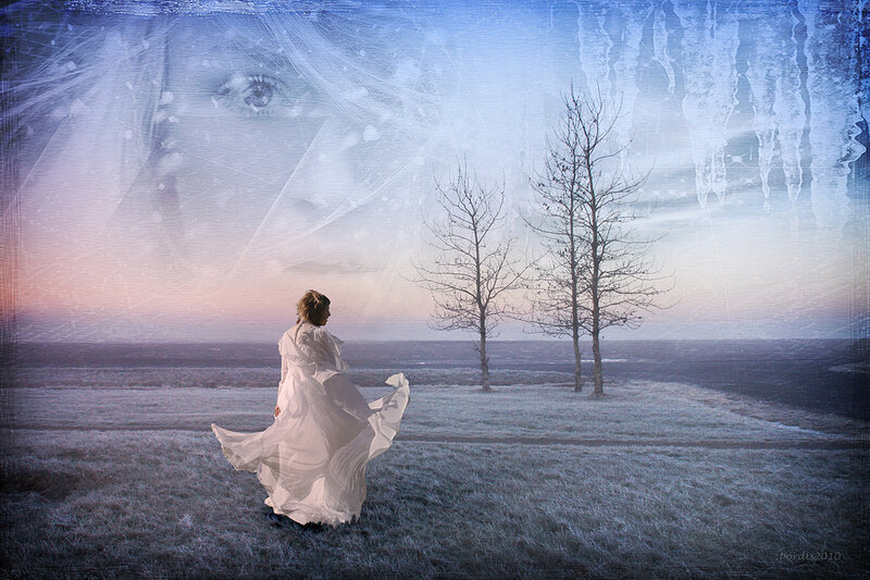 Woman in White Dress — Blue, Dreamy, Winter
