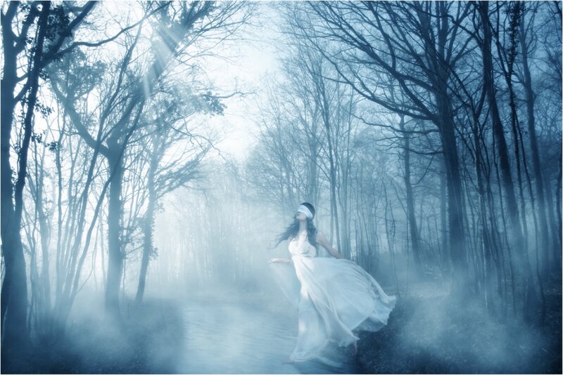Woman in White Dress — Blue, Ethereal, Morning