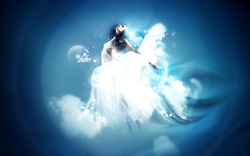 Woman in White Dress — Blue, Ethereal, Night, Digital Art