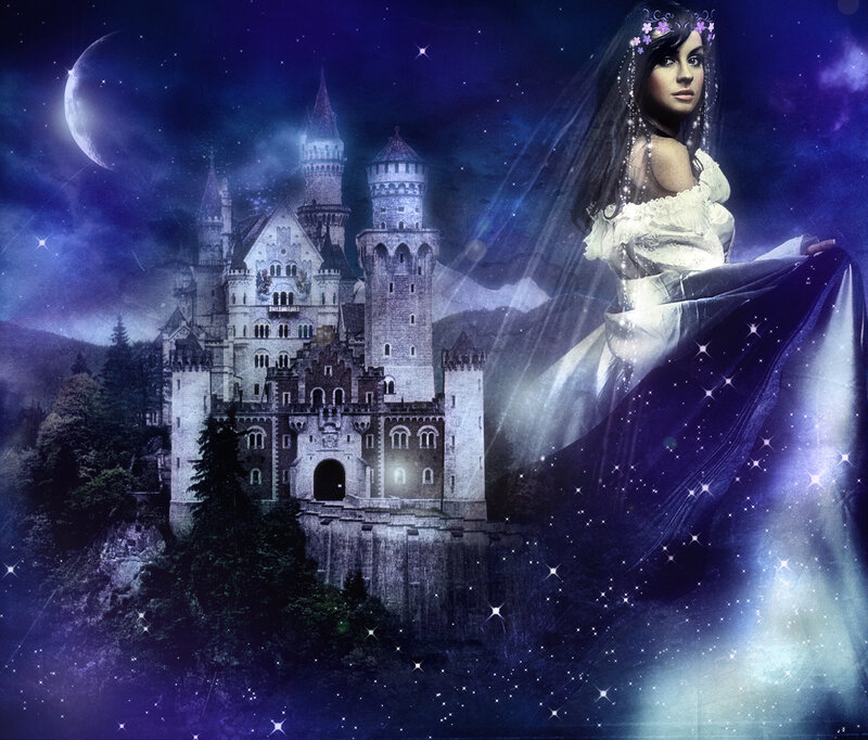 Woman in White Dress — Blue, Fantasy, Night