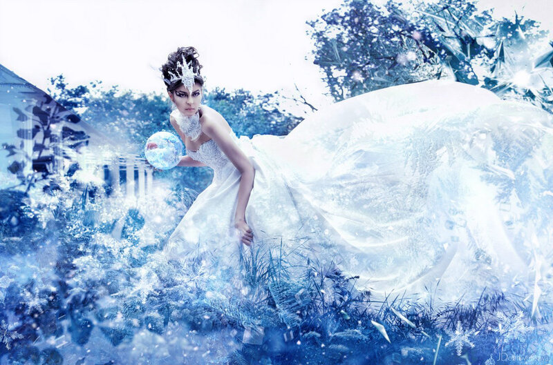Woman in White Dress — Blue, Fantasy, Winter