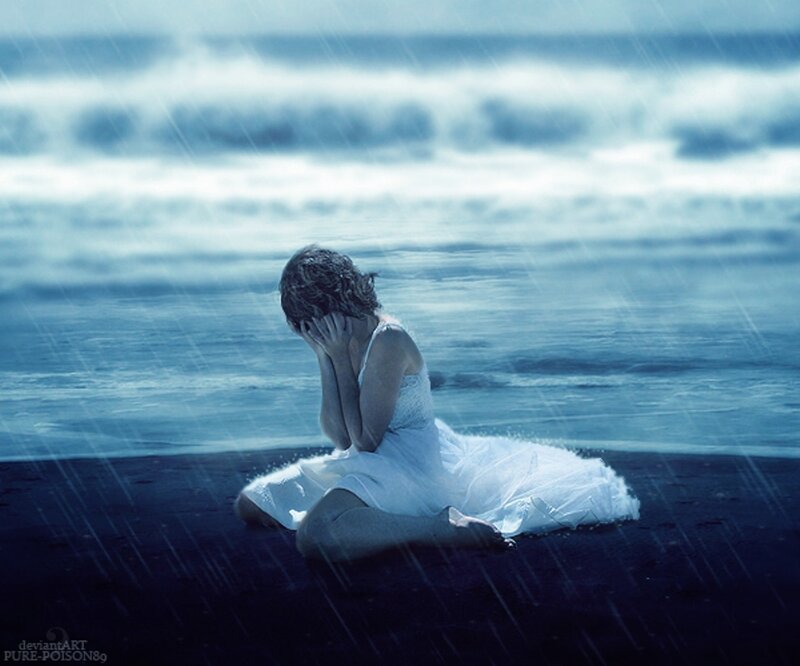 Woman in White Dress — Blue, Melancholic, Digital Art