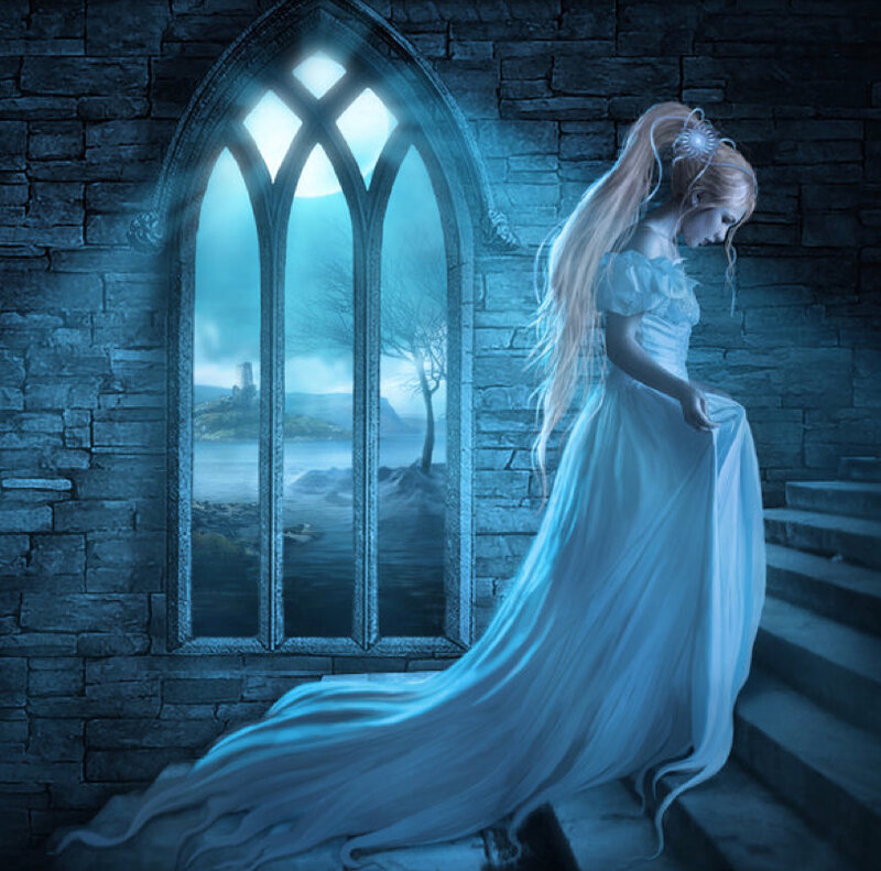 Woman in White Dress — Blue, Melancholic, Night