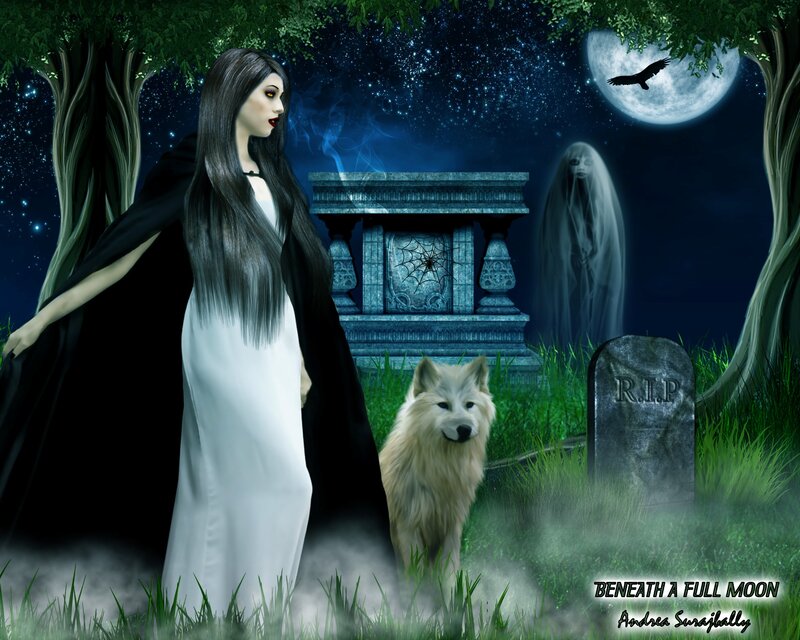 Woman in White Dress — Blue, Mysterious, Night, Digital Art, Ghost