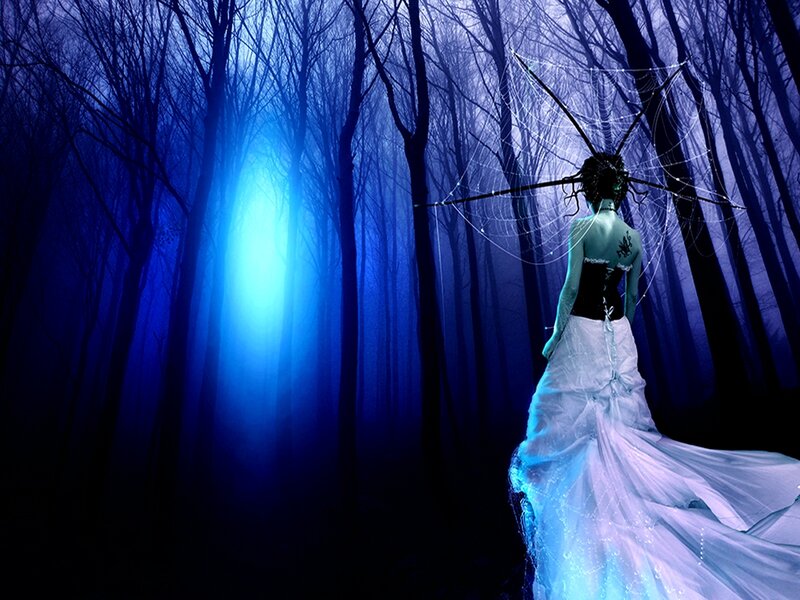 Woman in White Dress — Blue, Mysterious, Night, Digital Art