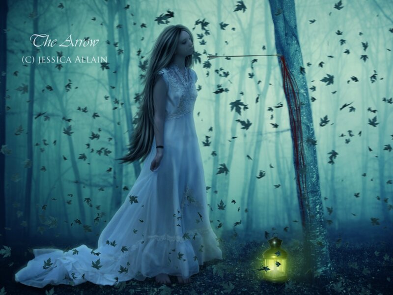 Woman in White Dress — Blue, Mysterious, Night, Digital Art, Tree